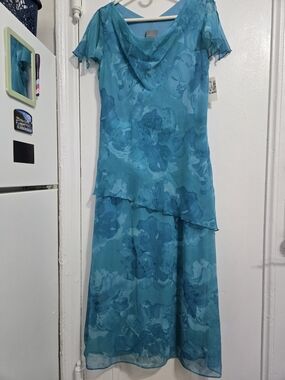 Turquoise Floral Sheer Midi Dress
